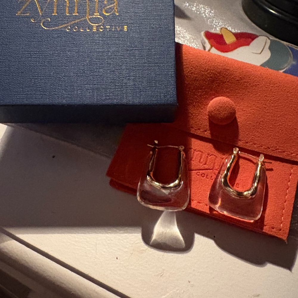 Gold and Clear Hoop Earrings